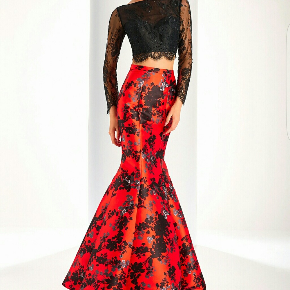 Clarisse red and black two piece dress